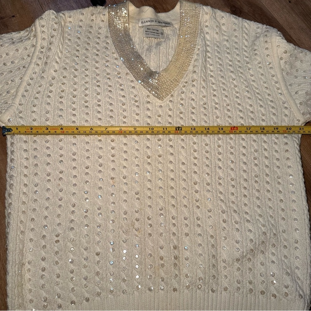 Eleanor P Brenner Vintage Gold Trim White Sweater Size Small - Picture 9 of 10